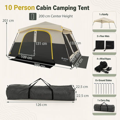 10 Person Instant Cabin Camping Tent with Rainfly