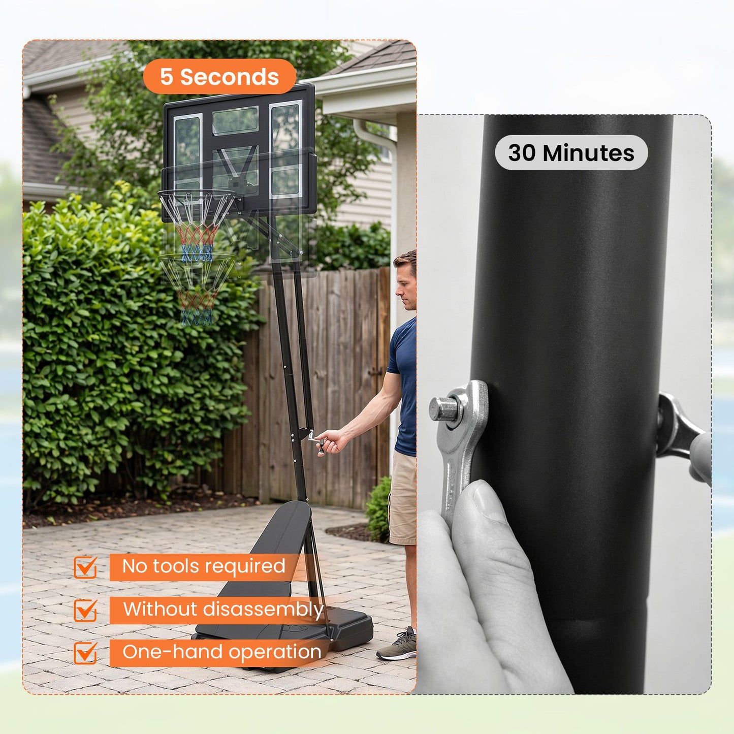 2.35-3.05 m Adjustable Basketball Hoop with Backboard and Portable Wheels