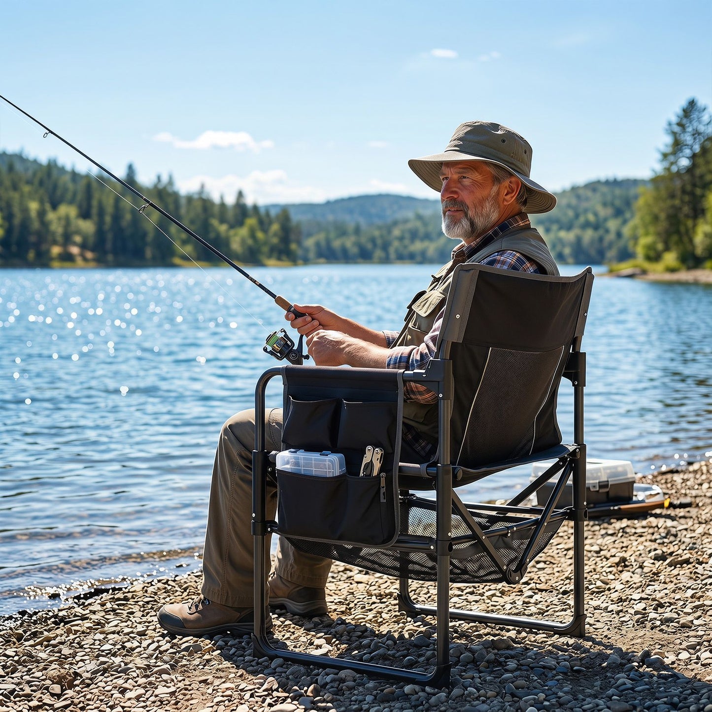 Heavy Duty Camping Chair with Cup Holder Side Pocket and Shelf for Adults