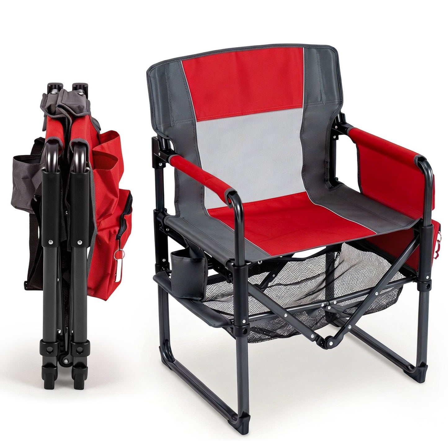Heavy Duty Camping Chair with Cup Holder Side Pocket and Shelf for Adults