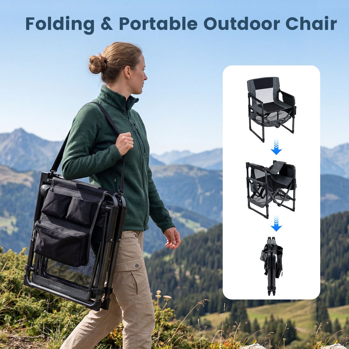 Heavy Duty Camping Chair with Cup Holder Side Pocket and Shelf for Adults