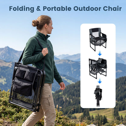 Heavy Duty Camping Chair with Cup Holder Side Pocket and Shelf for Adults