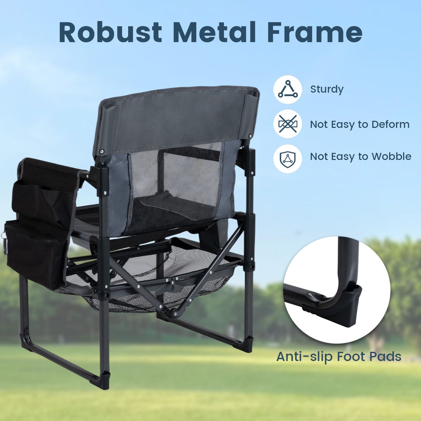 Heavy Duty Camping Chair with Cup Holder Side Pocket and Shelf for Adults