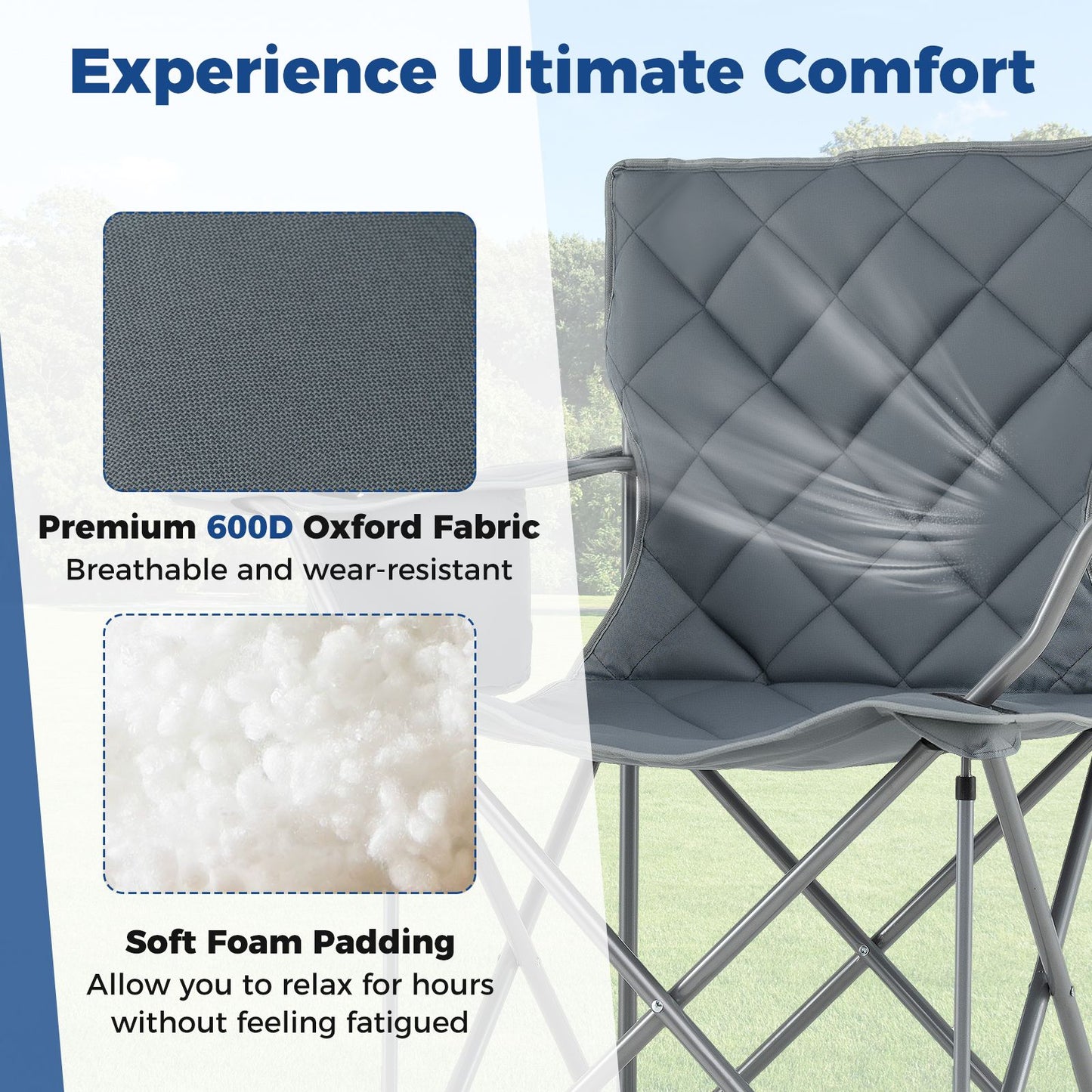 Heavy Duty Oversized Camping Chairs with Cooler Pouch and Cup Holder