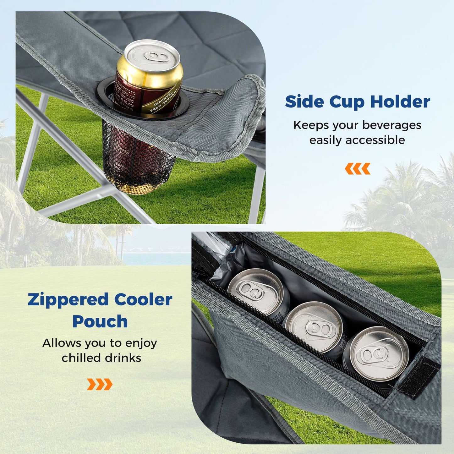 Heavy Duty Oversized Camping Chairs with Cooler Pouch and Cup Holder