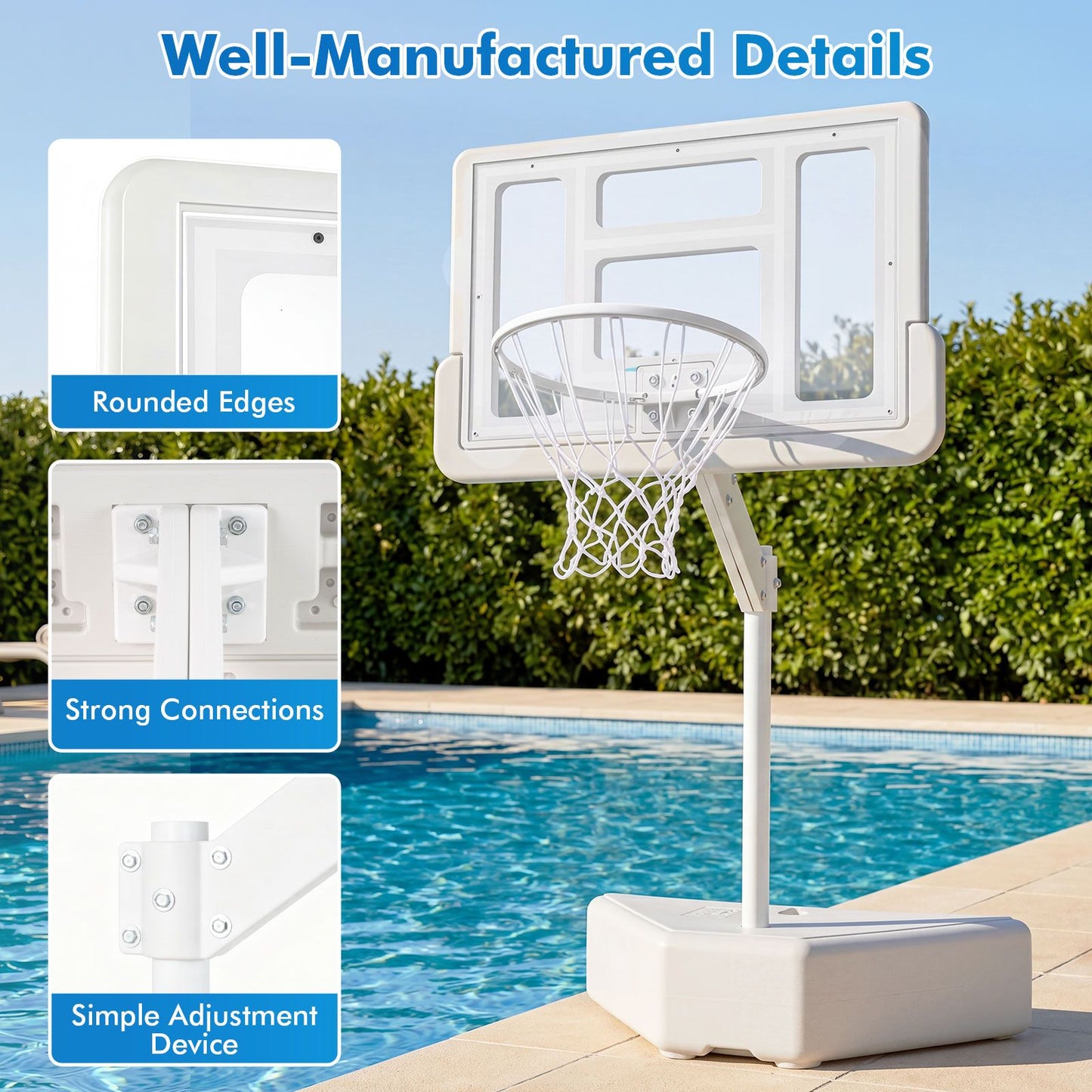 Swimming Pool Goal with Adjustable Height Backboard and Filled Base