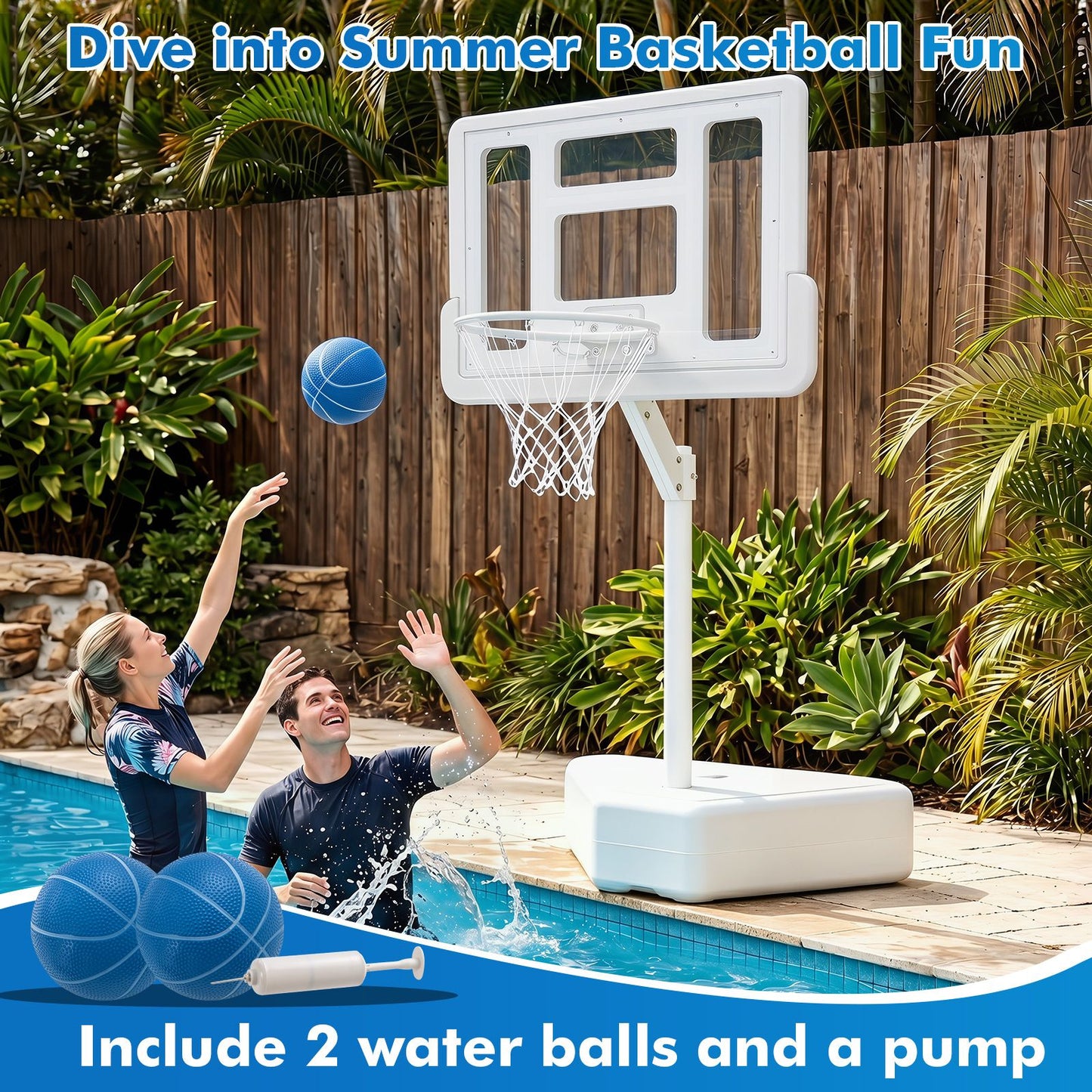 Swimming Pool Goal with Adjustable Height Backboard and Filled Base