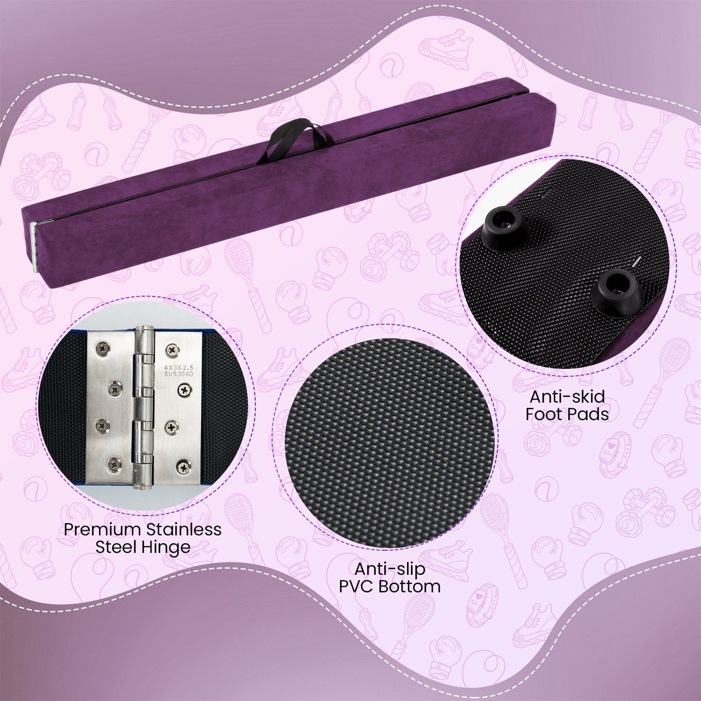 Portable Gymnastic Beam with Anti Slip Bottom and Carry Handle for Home
