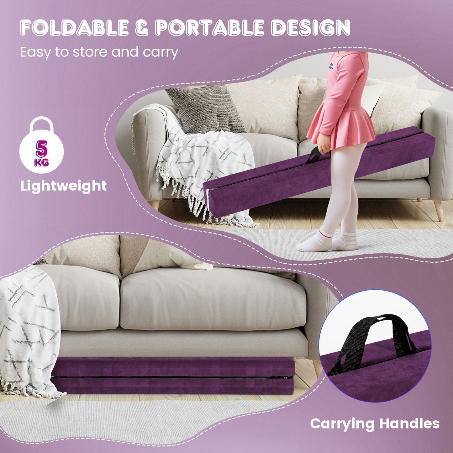 Portable Gymnastic Beam with Anti Slip Bottom and Carry Handle for Home