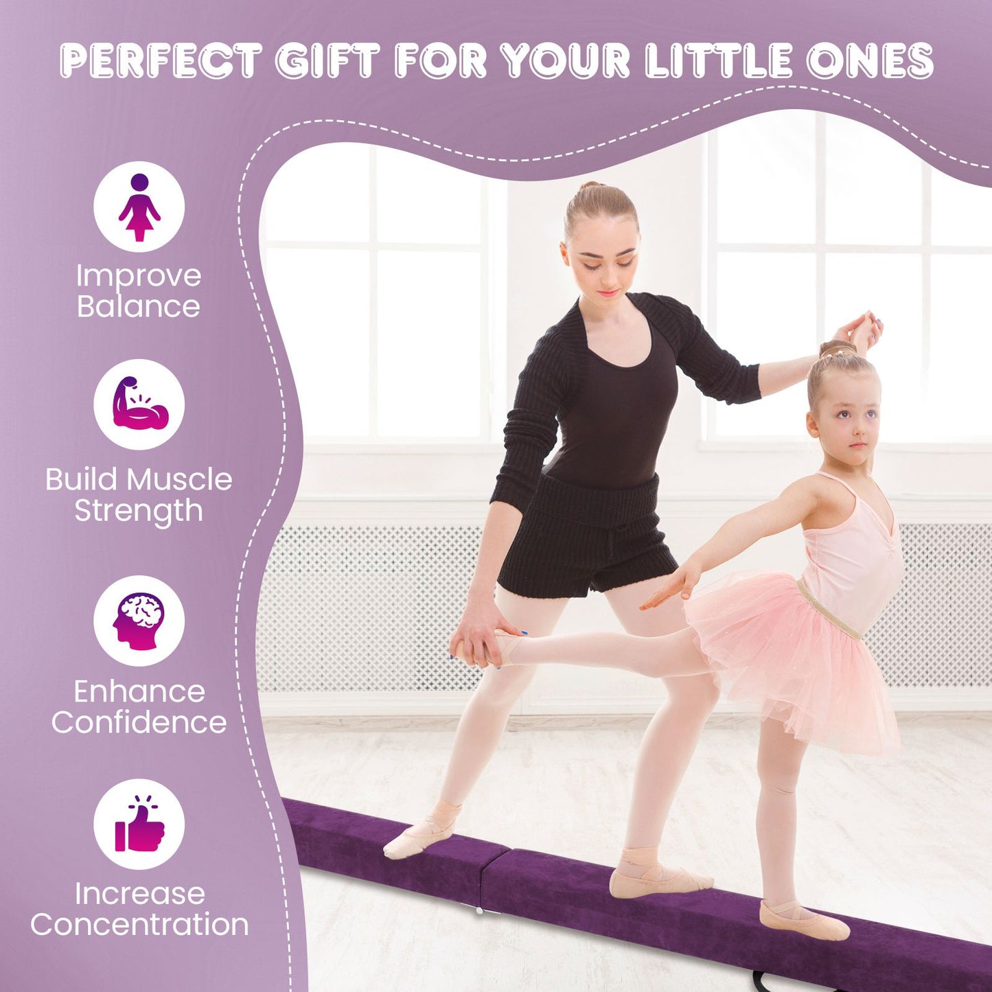 Portable Gymnastic Beam with Anti Slip Bottom and Carry Handle for Home