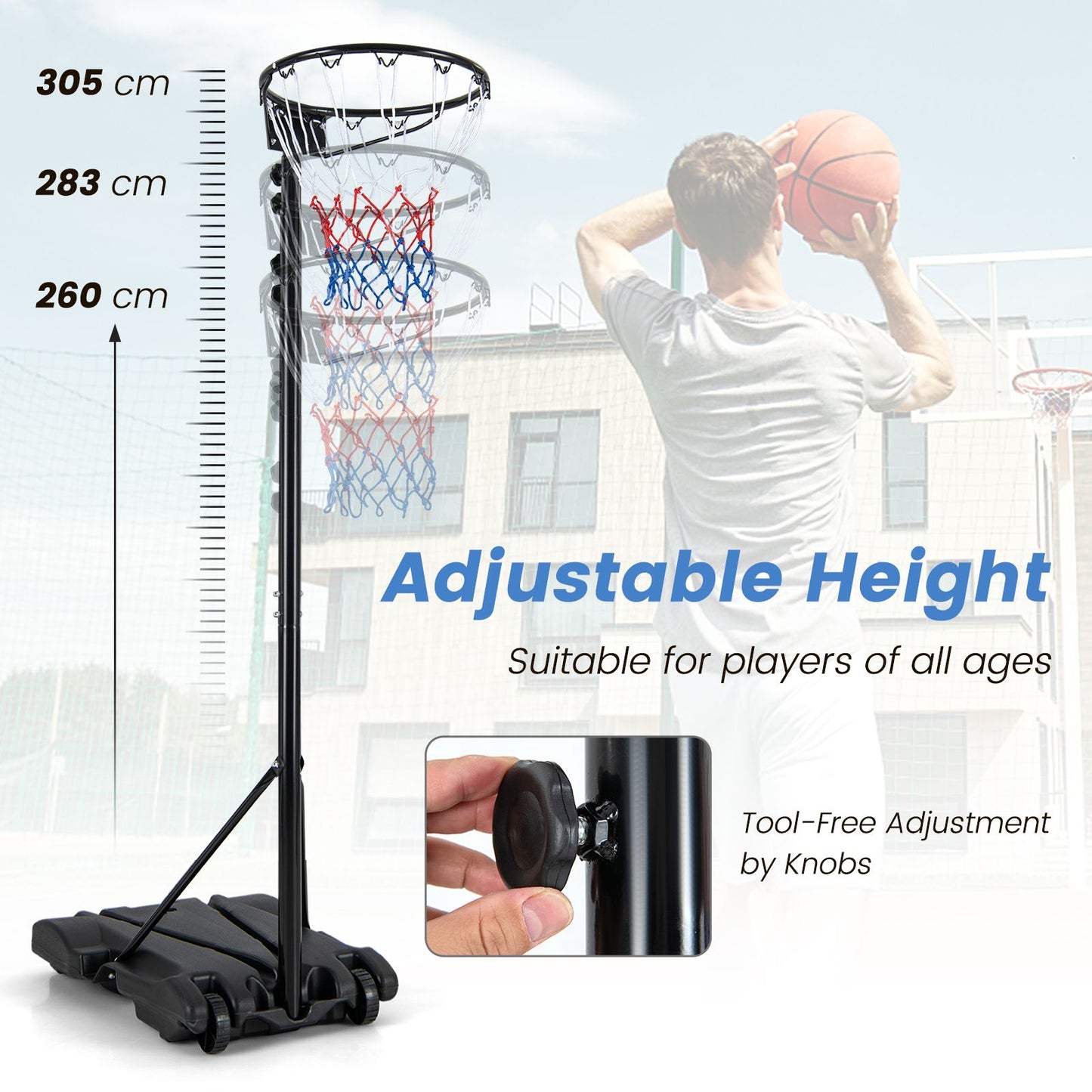 Basketball Hoop Stand with Fillable Base No Backboard for Outdoor Play