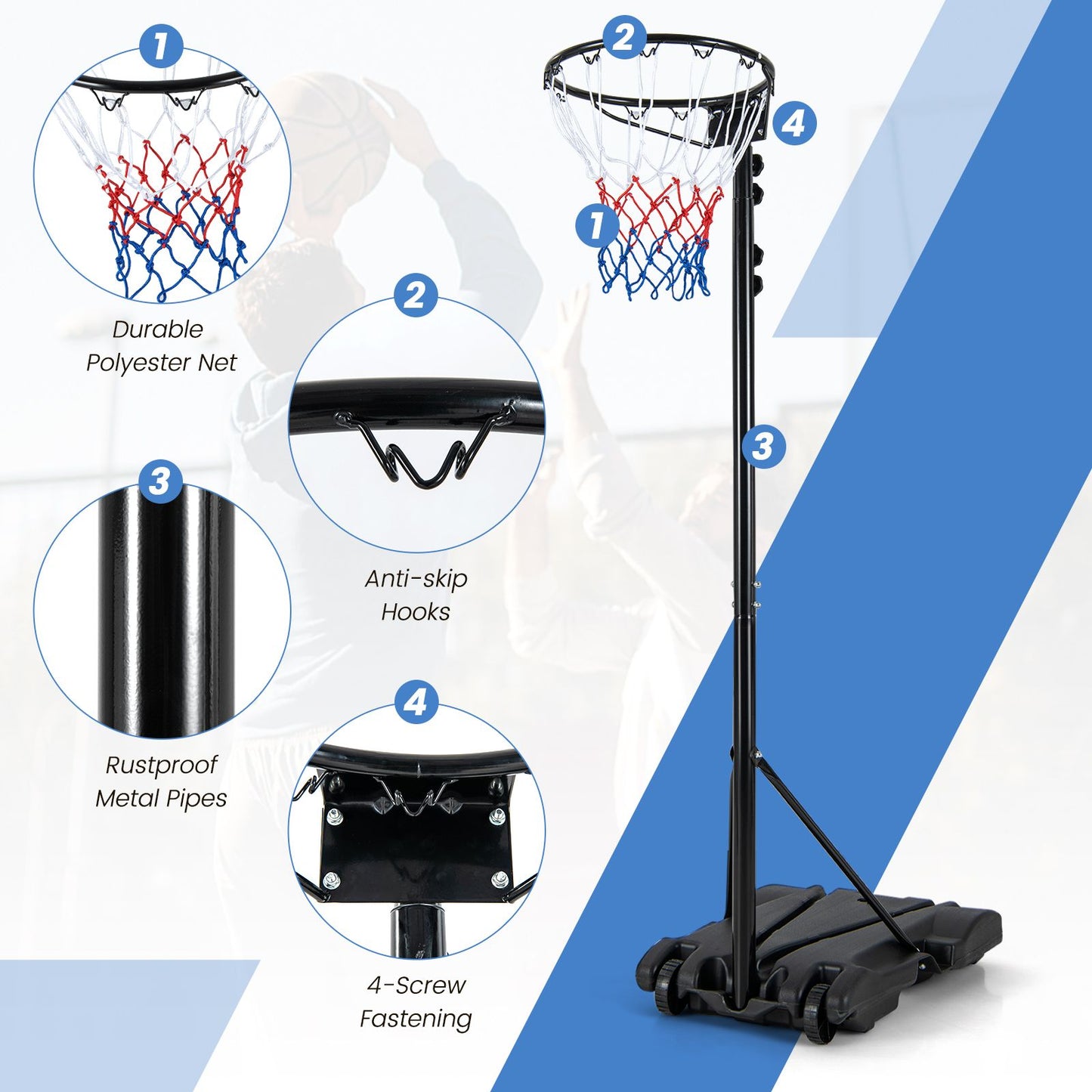 Basketball Hoop Stand with Fillable Base No Backboard for Outdoor Play