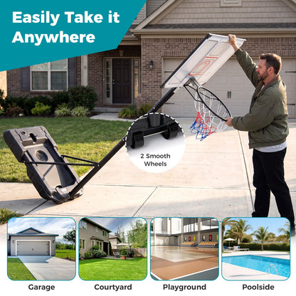 Adjustable Basketball Goal System with Wheels and Ball Storage for Kids