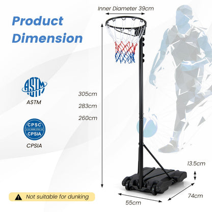 Basketball Hoop Stand with Fillable Base No Backboard for Outdoor Play