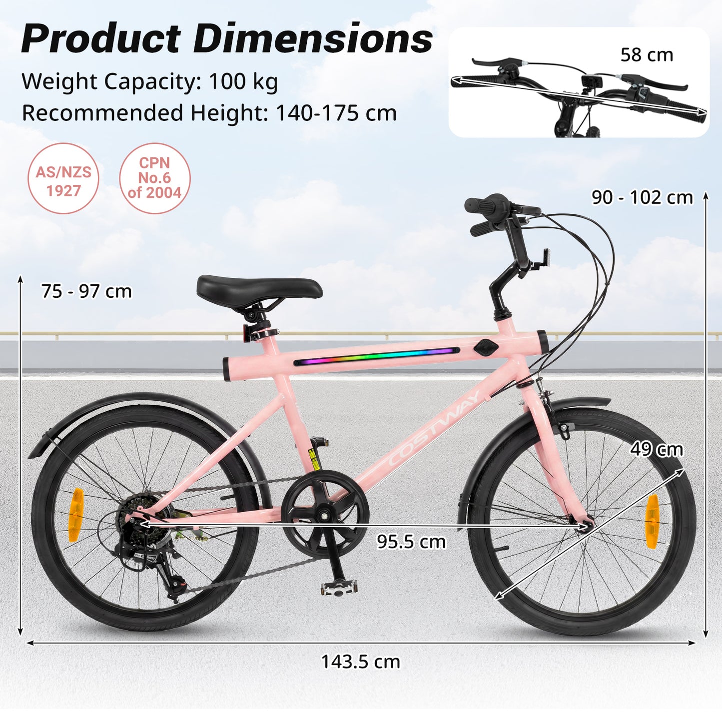 Lighted Cycling Bike with Adjustable Handlebar and Seat