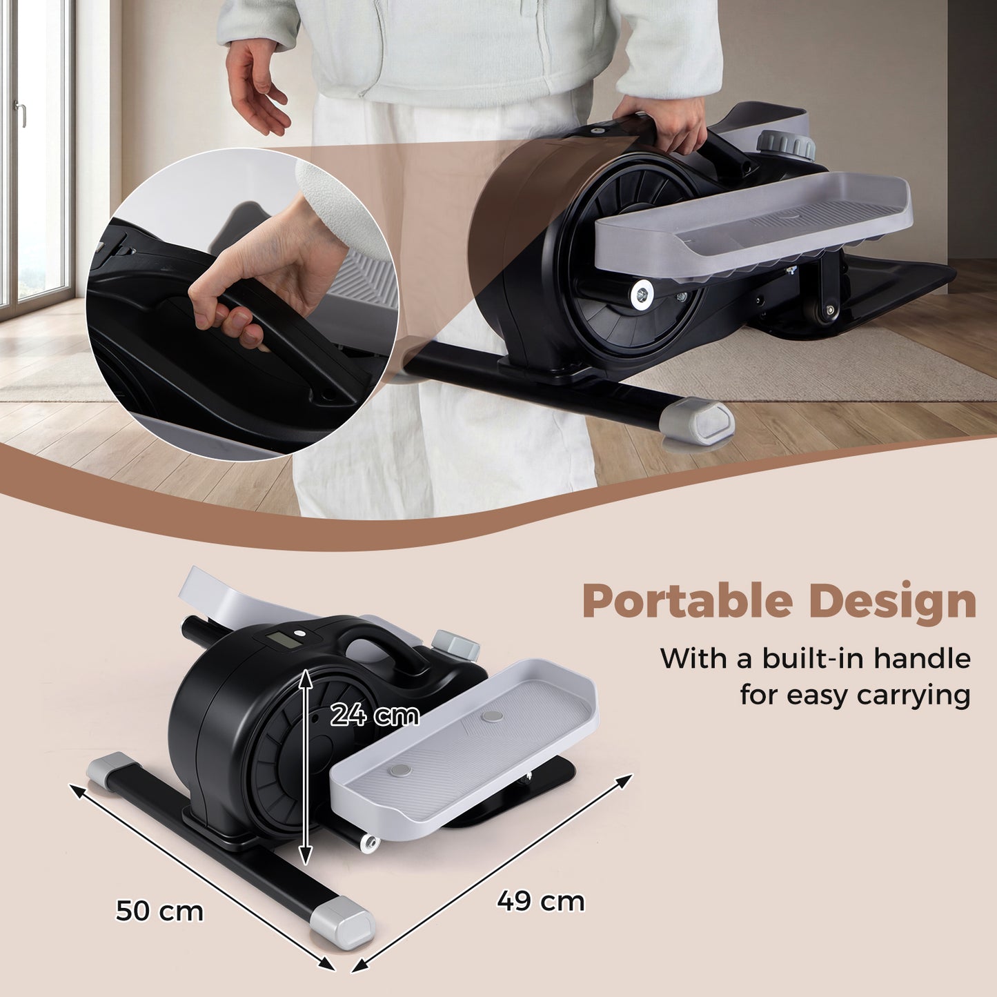 Under Desk Elliptical Pedal Exerciser with Forward and Reverse Direction for Home Office
