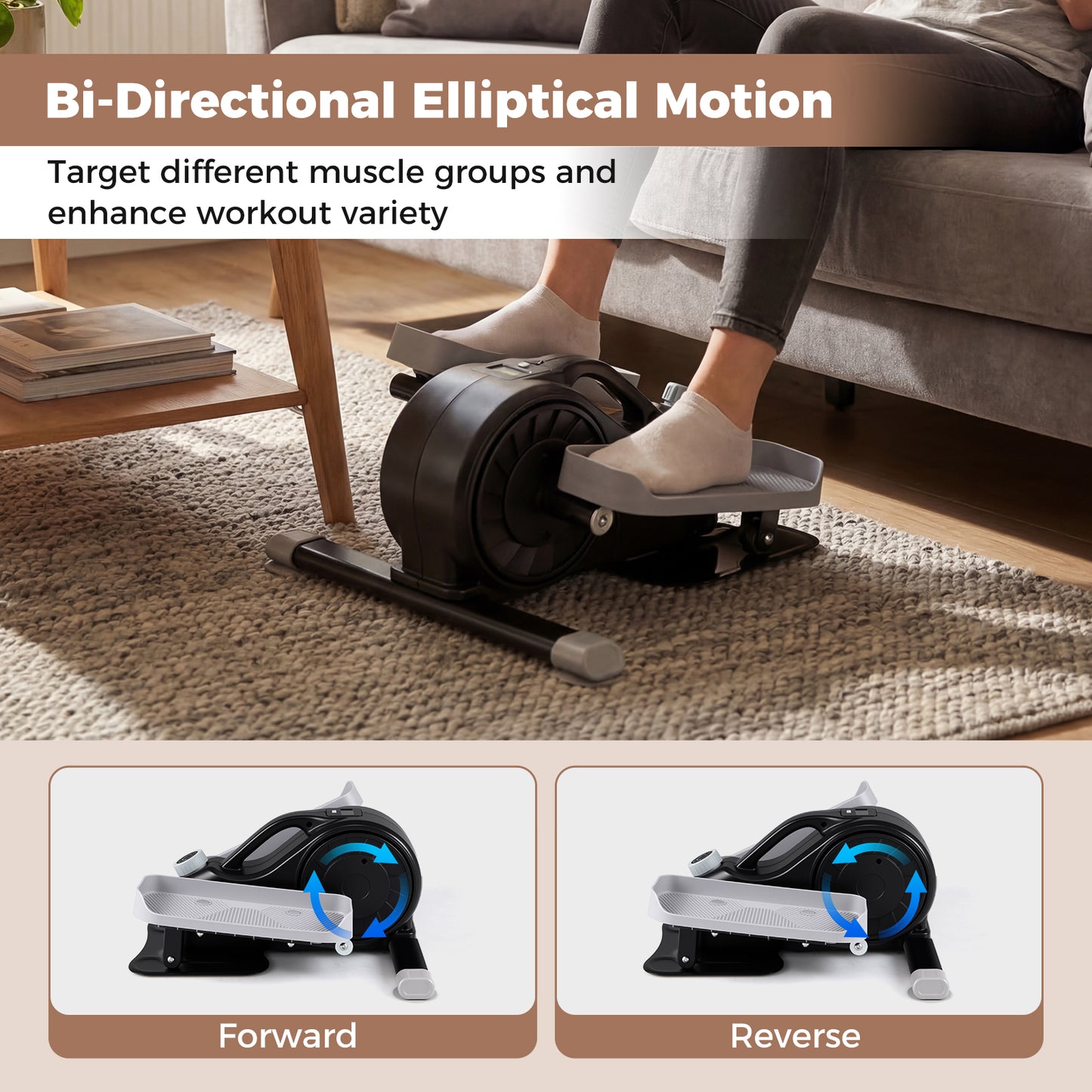 Under Desk Elliptical Pedal Exerciser with Forward and Reverse Direction for Home Office