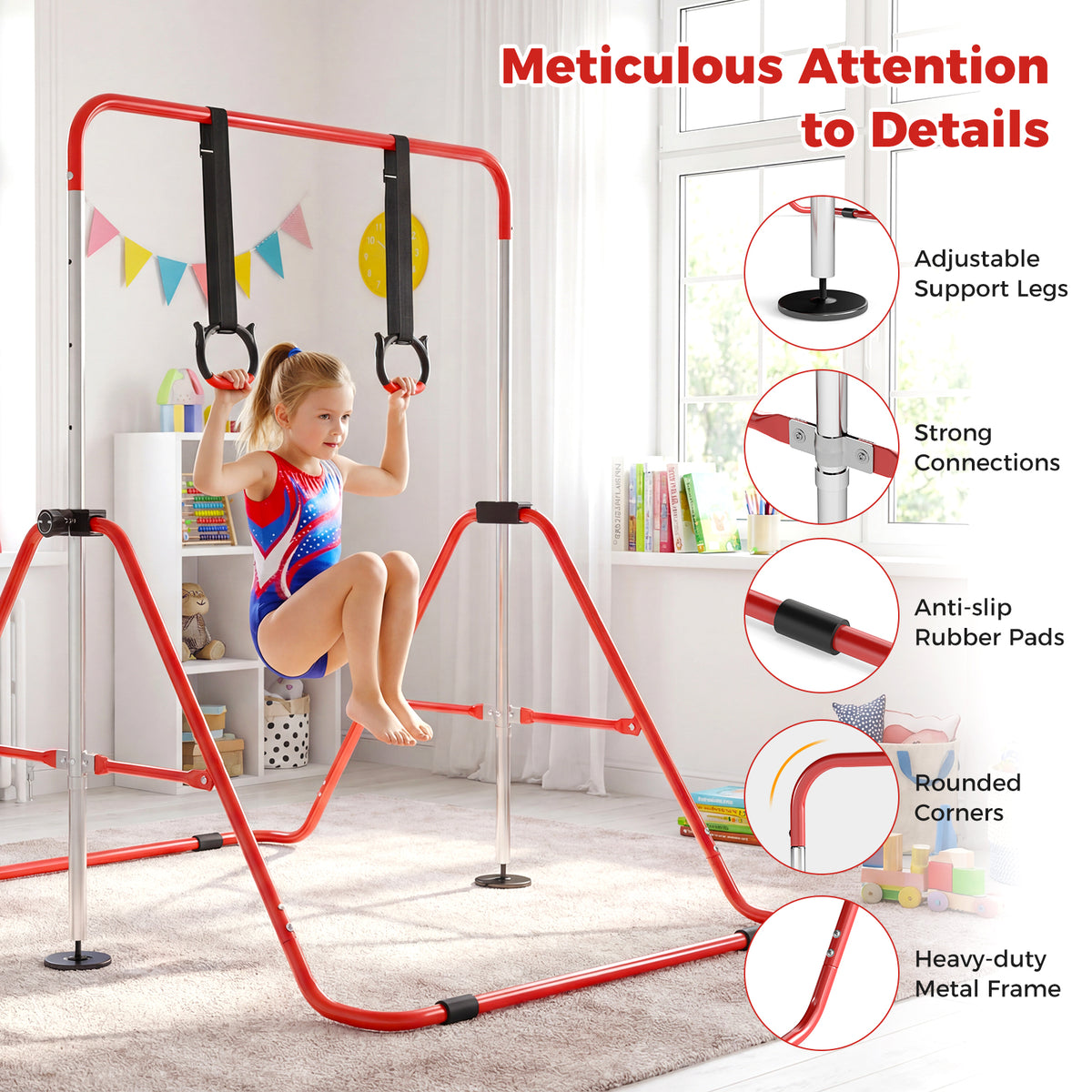 Expandable Gymnastic Bar for Kids, 4-Level Height Adjustable Gymnastic Horizontal Bar