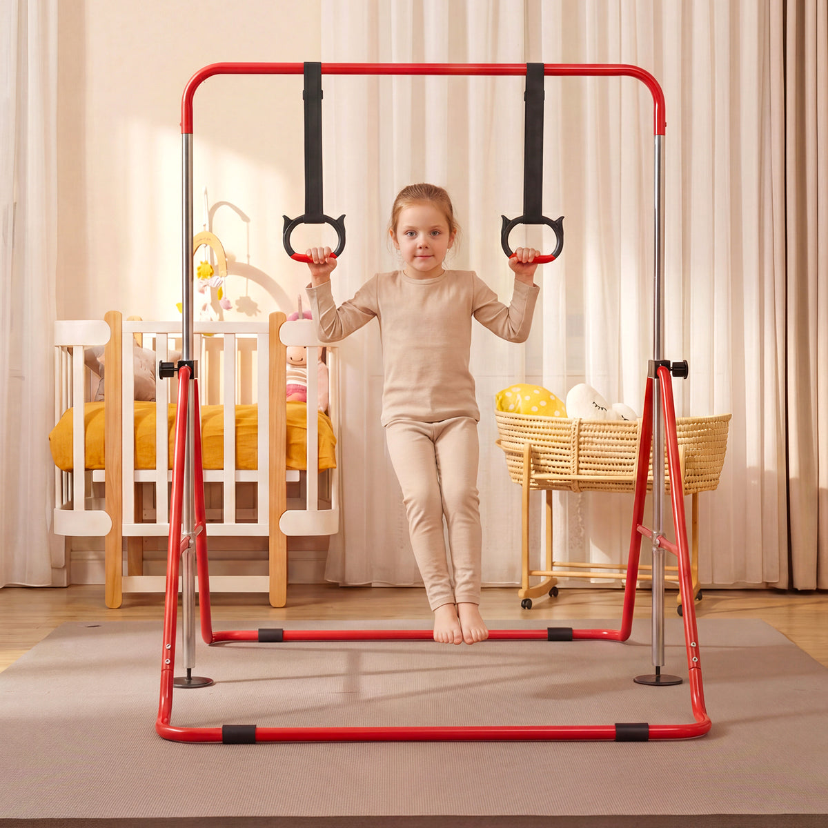 Expandable Gymnastic Bar for Kids, 4-Level Height Adjustable Gymnastic Horizontal Bar