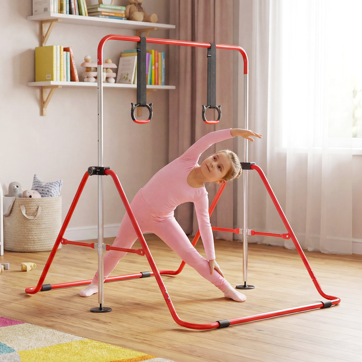 Expandable Gymnastic Bar for Kids, 4-Level Height Adjustable Gymnastic Horizontal Bar