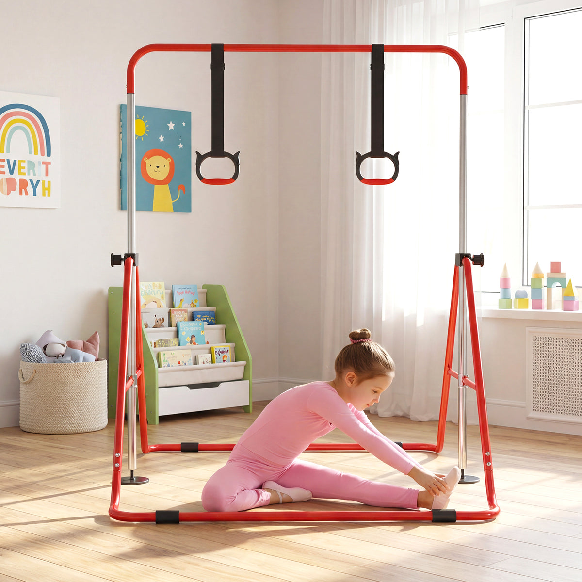 Expandable Gymnastic Bar for Kids, 4-Level Height Adjustable Gymnastic Horizontal Bar
