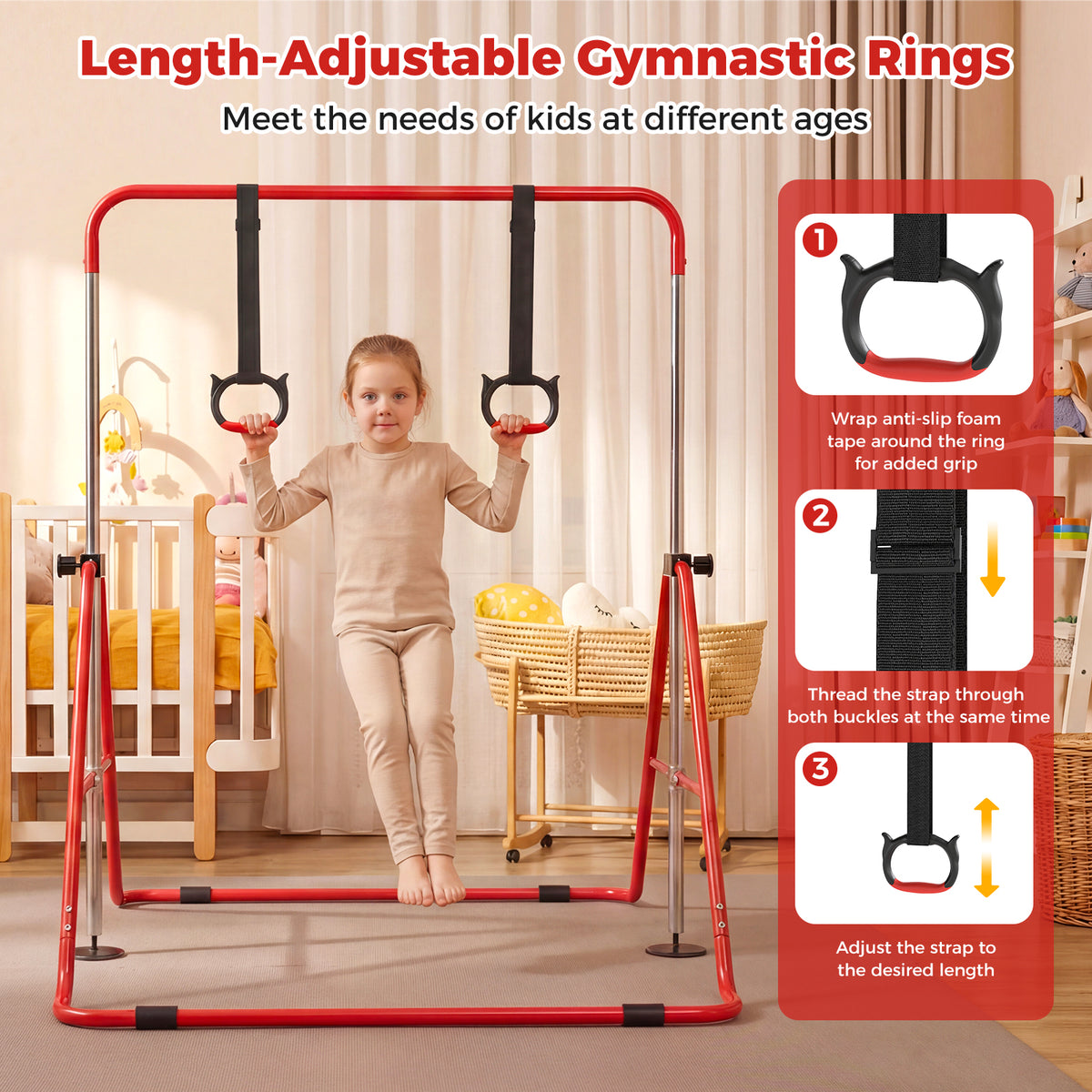 Expandable Gymnastic Bar for Kids, 4-Level Height Adjustable Gymnastic Horizontal Bar