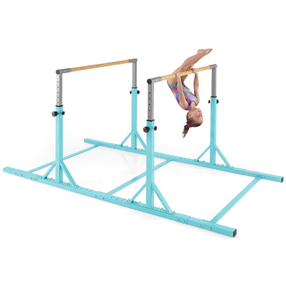 Double Horizontal Bars for Kids, 8 FT Junior Gymnastic Parallel Bars with 13-Level 33”-57” Adjustable Heights