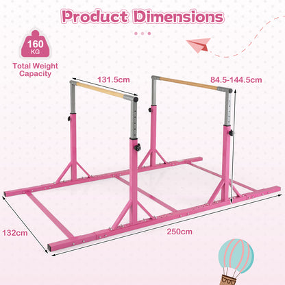 Double Horizontal Bars for Kids, 8 FT Junior Gymnastic Parallel Bars with 13-Level 33”-57” Adjustable Heights