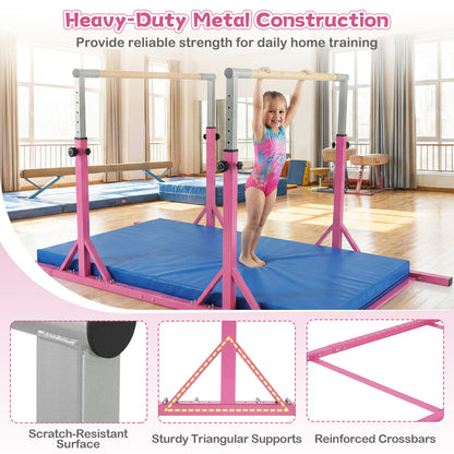 Double Horizontal Bars for Kids, 8 FT Junior Gymnastic Parallel Bars with 13-Level 33”-57” Adjustable Heights