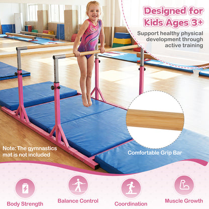 Double Horizontal Bars for Kids, 8 FT Junior Gymnastic Parallel Bars with 13-Level 33”-57” Adjustable Heights