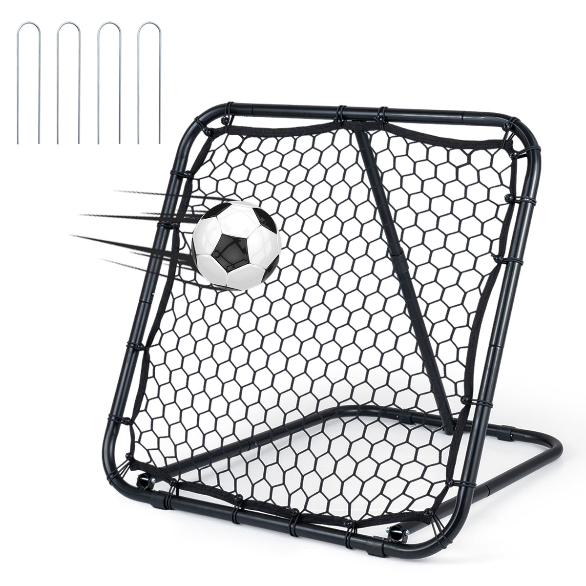Football Rebounder with 7 Adjustable Angles and 4 Ground Stakes