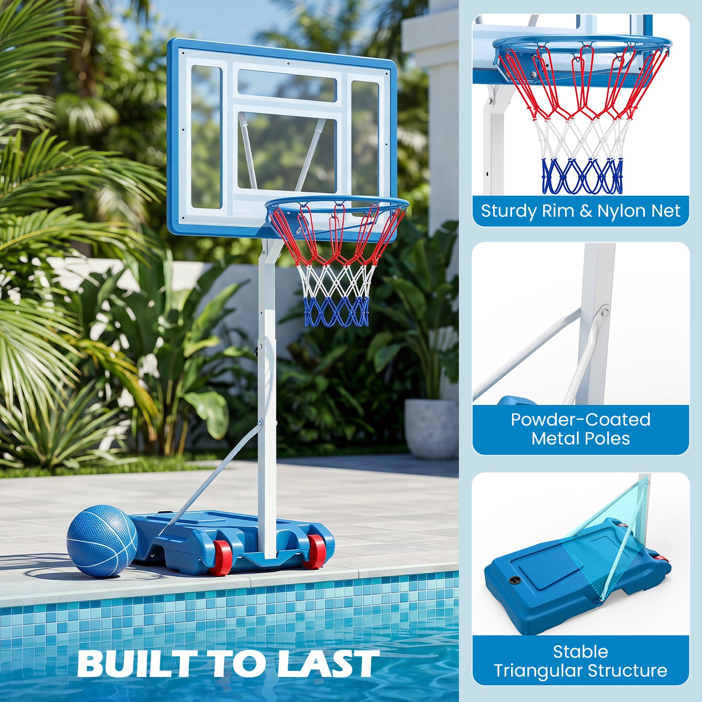 Pool Basketball Hoop with 82cm Shatterproof Backboard for Indoor Outdoor