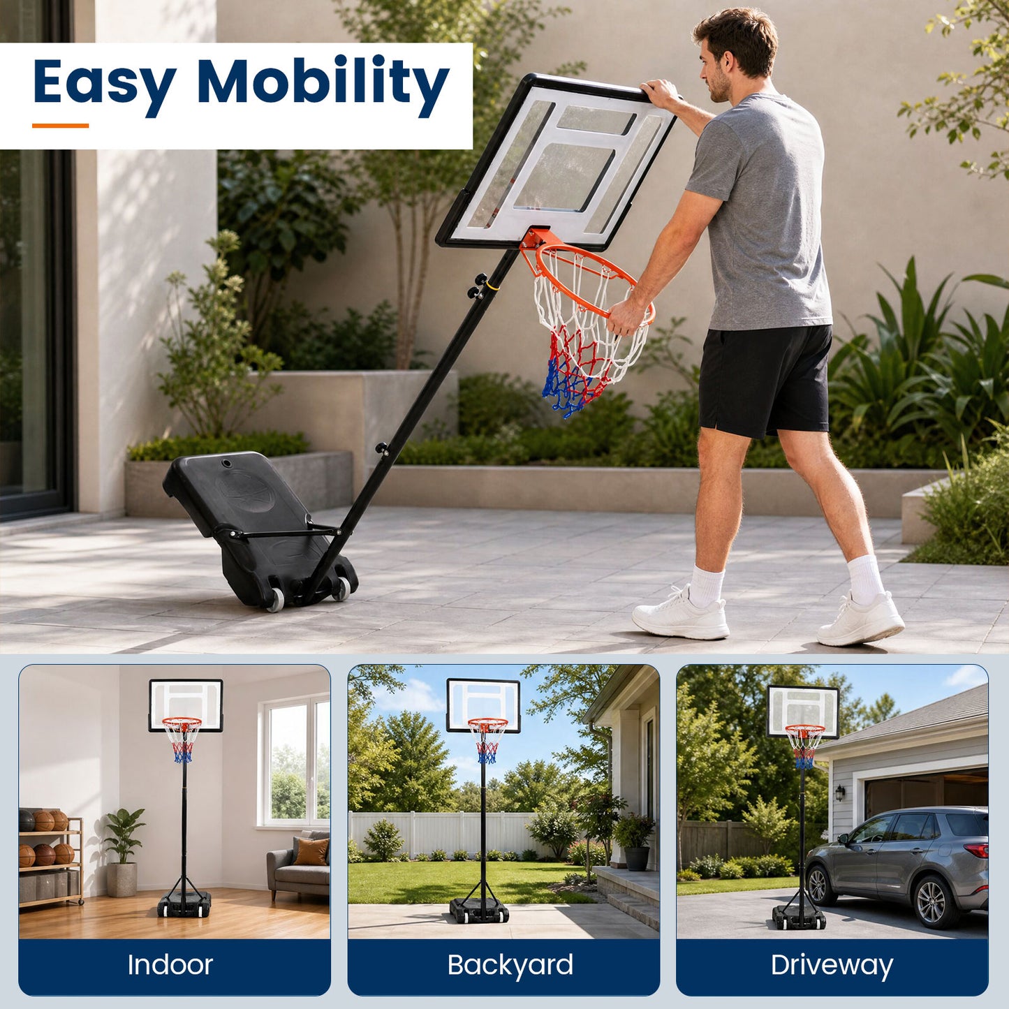 Basketball Hoop Outdoor 2.15-2.6M Height Adjustable