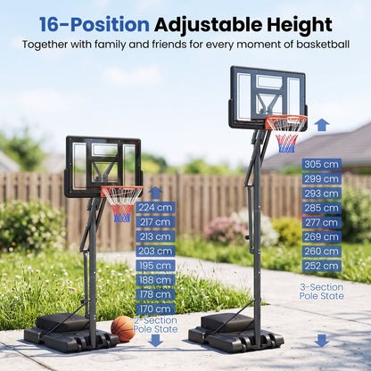 170-305 cm Outdoor Portable Basketball Hoop with Sandbag and 2 Nets
