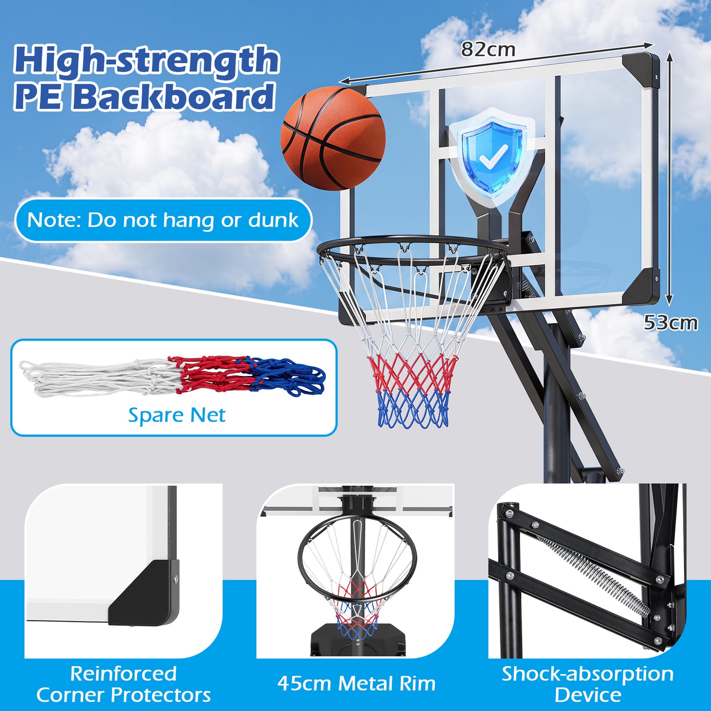 Basketball Hoop Outdoor 131-263 cm Rim Height Adjustable