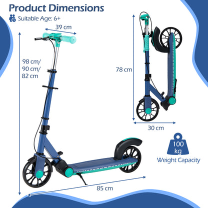 Foldable Scooter with 2 Light-up Wheels and 3-Height Adjustable Handle