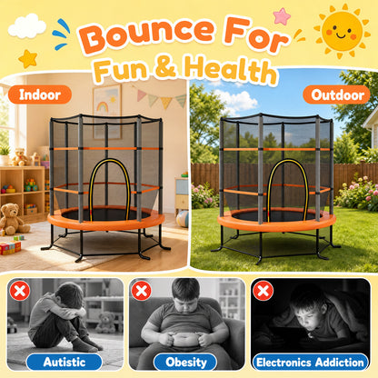 5.3FT Mini Kids Trampoline with 135kg Load Capacity & Enclosure Net
