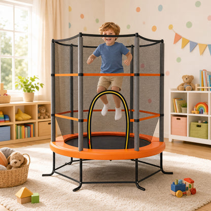 5.3FT Mini Kids Trampoline with 135kg Load Capacity & Enclosure Net