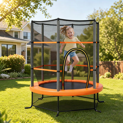 5.3FT Mini Kids Trampoline with 135kg Load Capacity & Enclosure Net