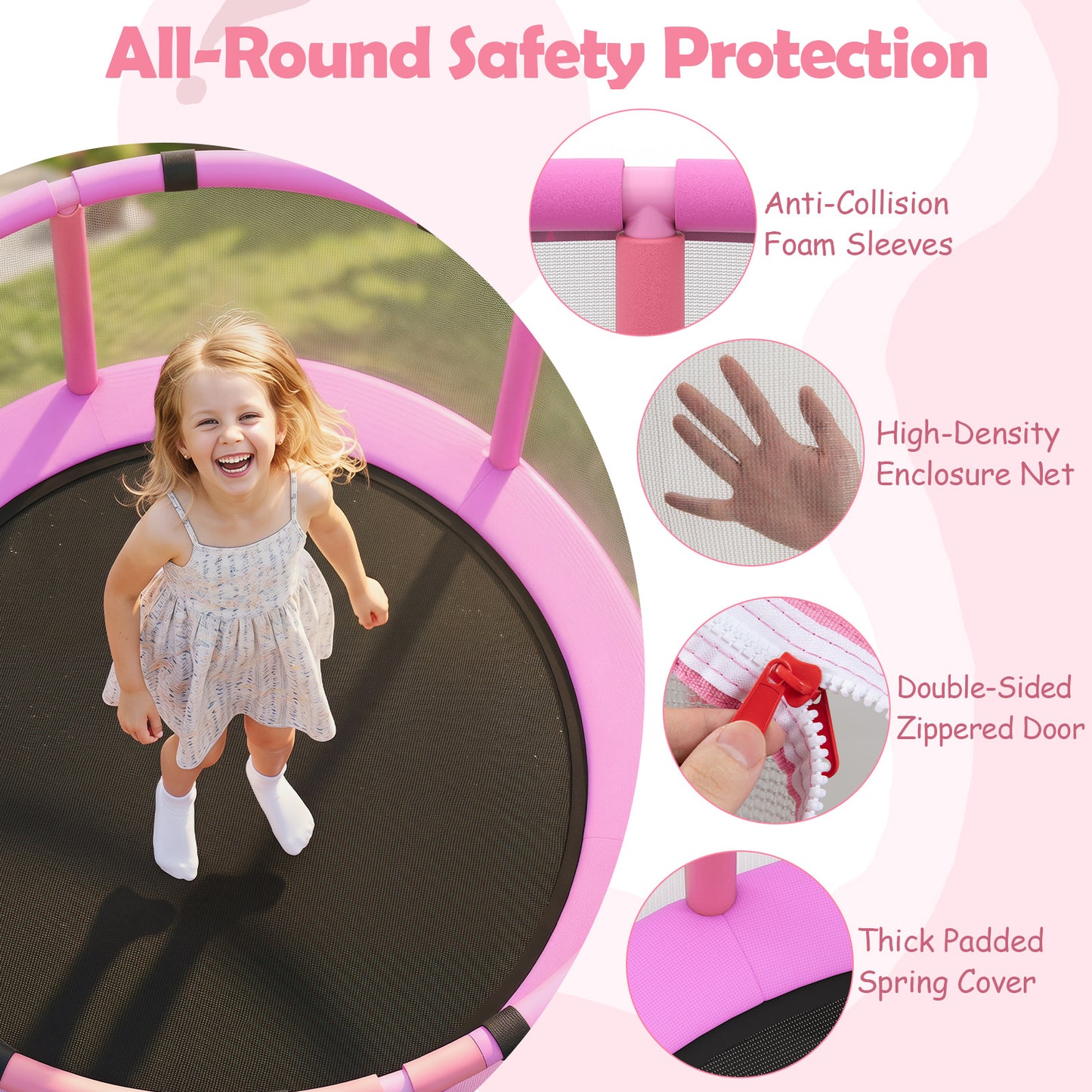 55/60" Trampoline for Kids with Enclosure, 6-in-1 Indoor Outdoor Toddler Trampoline with Adjustable Gymnastics Bar, Swing