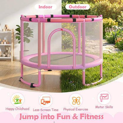 55/60" Trampoline for Kids with Enclosure, 6-in-1 Indoor Outdoor Toddler Trampoline with Adjustable Gymnastics Bar, Swing