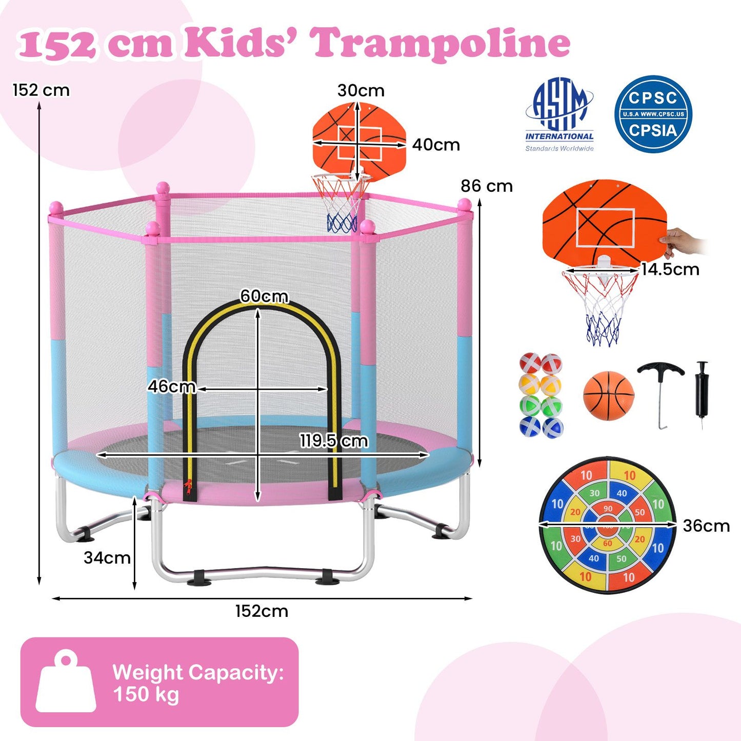 Toddler Trampoline with Basketball Hoop and No-gap Design for Kids