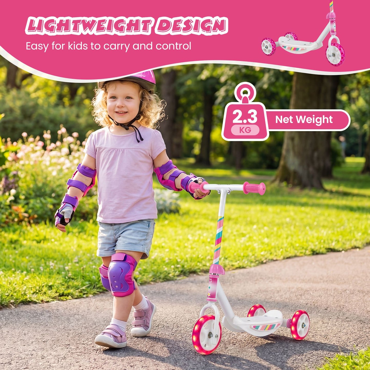 Toddlers Kick Scooter with LED Light Up Wheels and Wide Anti-Slip Deck