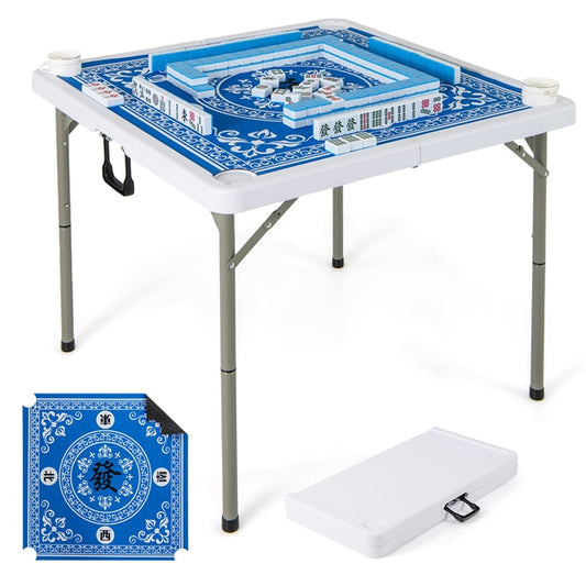 90cm Folding Mahjong Table Portable with Felt Mat and Cup Holders