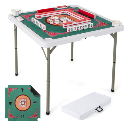 90cm Folding Mahjong Table Portable with Felt Mat and Cup Holders