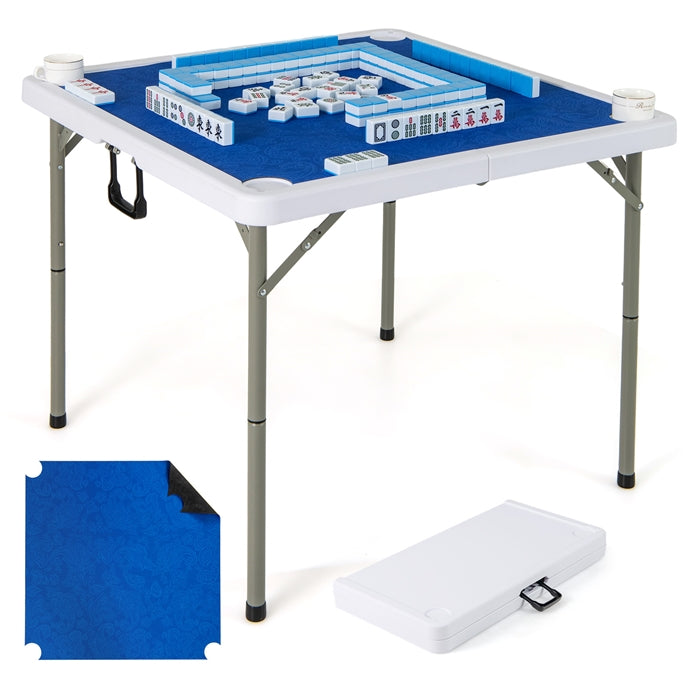 90cm Folding Mahjong Table Portable with Felt Mat and Cup Holders