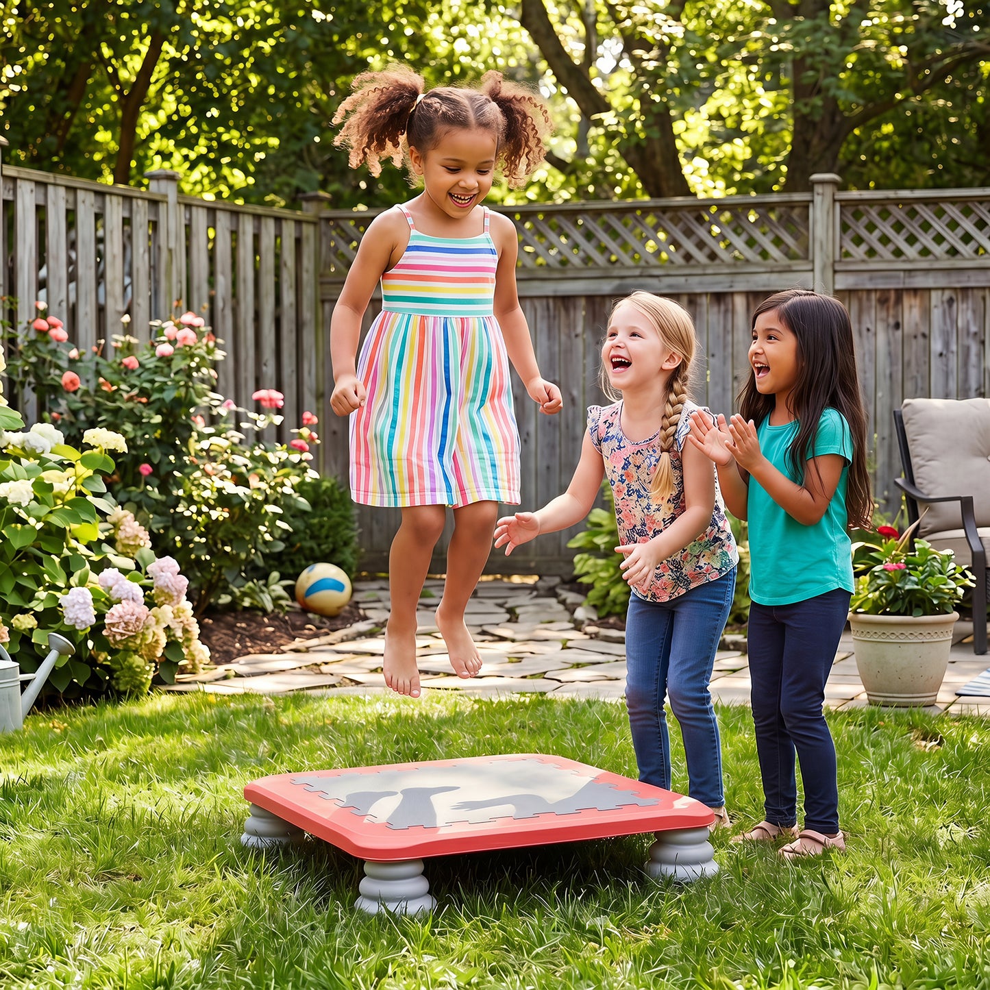 Mini Trampoline for Kids, 65 cm Trampoline Bouncing Board with 4 Removable & Non-Slip Foot Pads