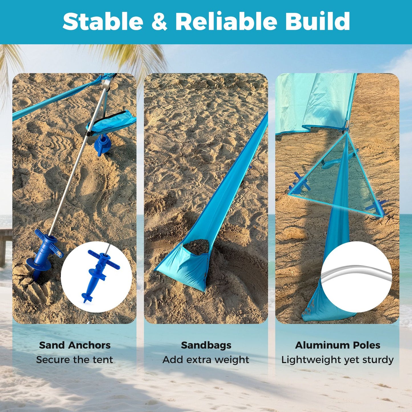 Wind Powered Beach Tent for 8 People with UPF50+ Protection for Beach