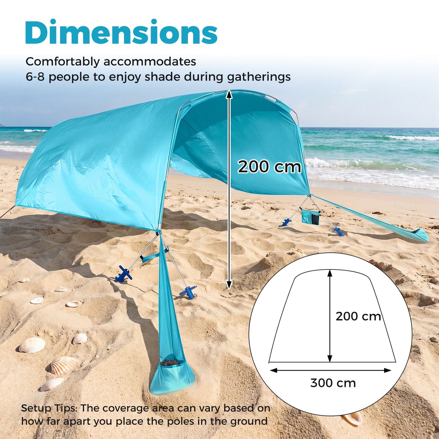 Wind Powered Beach Tent for 8 People with UPF50+ Protection for Beach