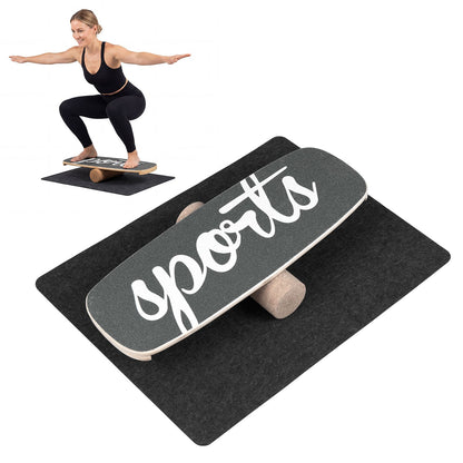 Wooden Balance Board Trainer with Cork Roller and Stoppers for Snowboard Training